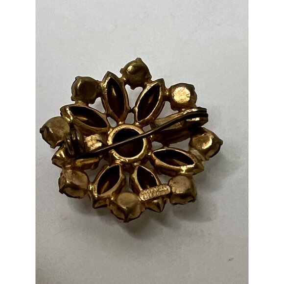Vintage Rhinestone Gold-Tone Floral Brooch Pin - Picture 6 of 8